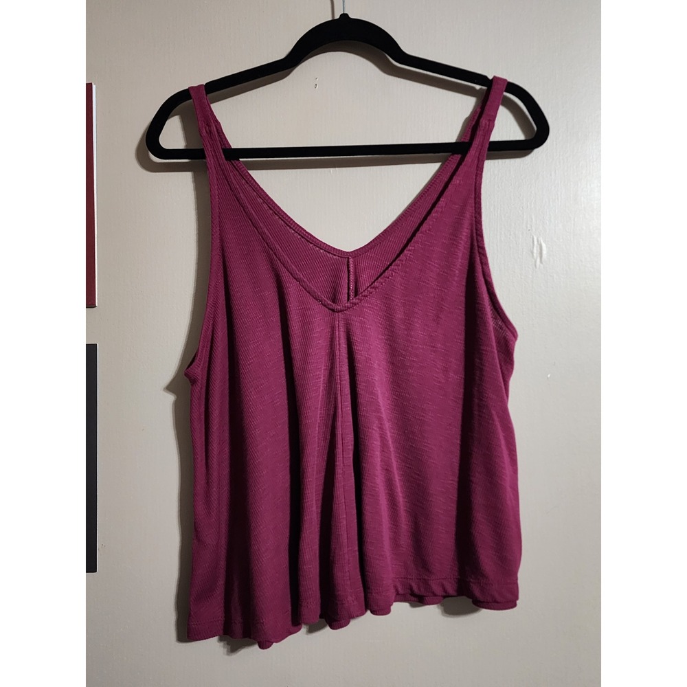 Free People Intimately Ribbed V-Neck Pleated Tank Top Small Burgundy‎ - Picture 8 of 9